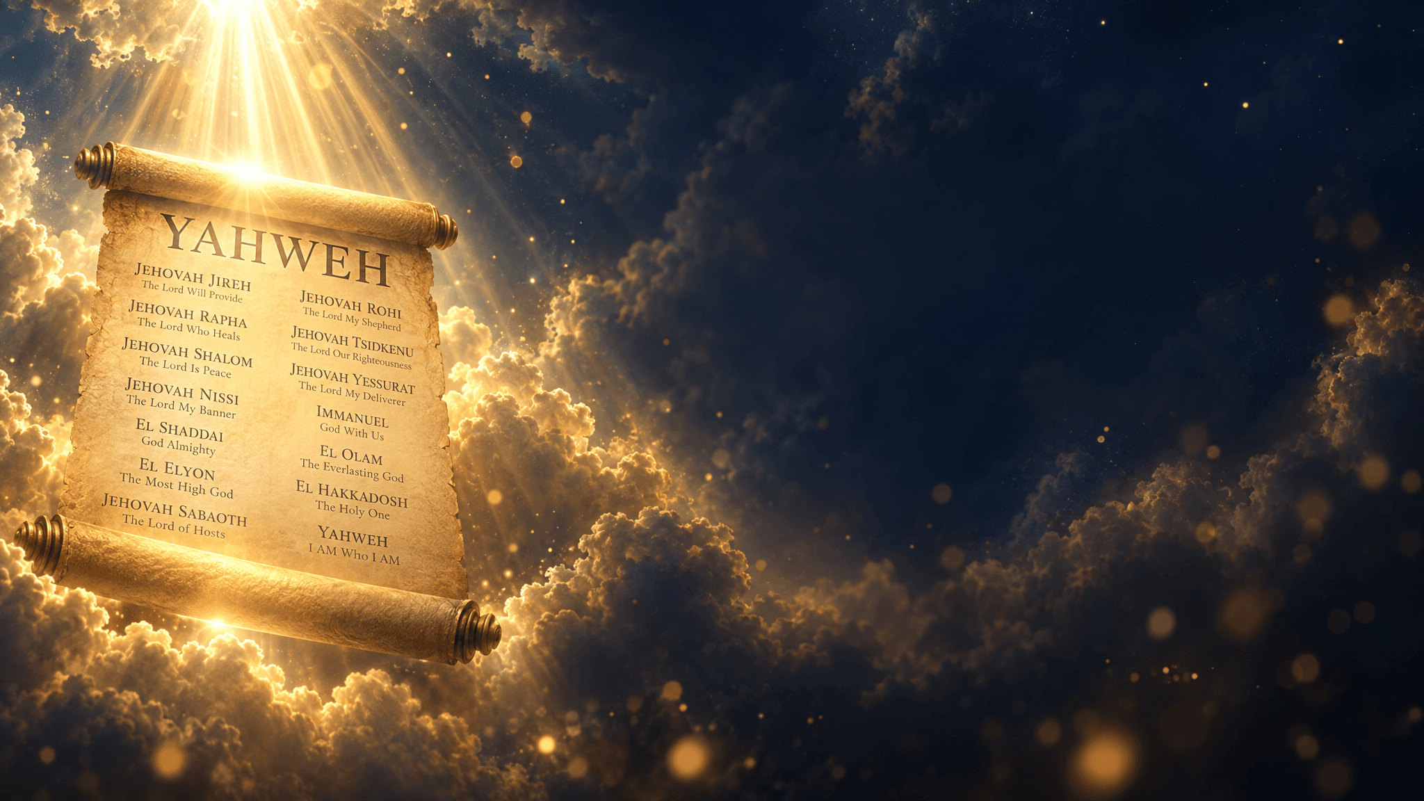 Golden scroll of light bearing the names of God